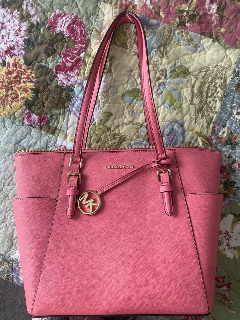 Michael Kors Hot Pink Saffiano Leather Tote with Gold Hardware